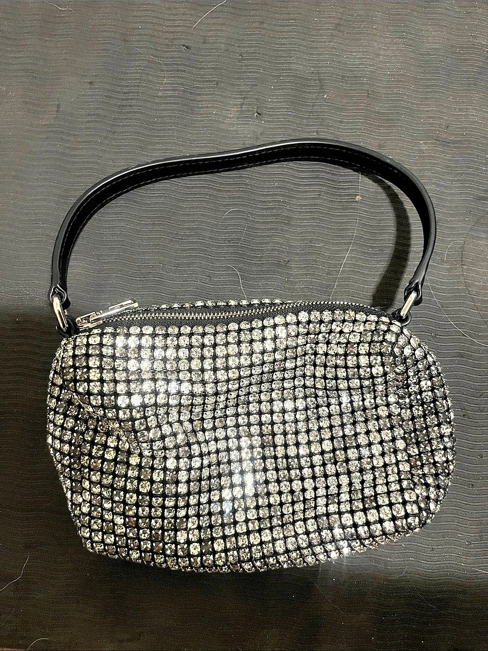 Small Top Handle Rhinestone Bag Black & Silver